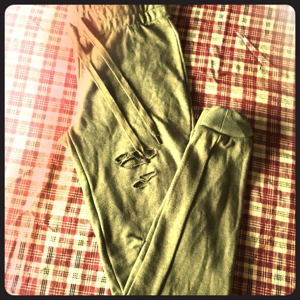 Olive green ripped joggers